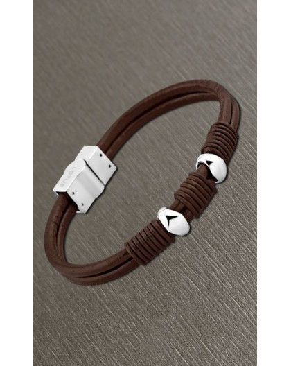 Bracelet Lotus style acier LS1389-2/1 cuir marron