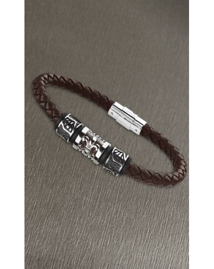 Bracelet Lotus style LS2008-2/2 cuir marron