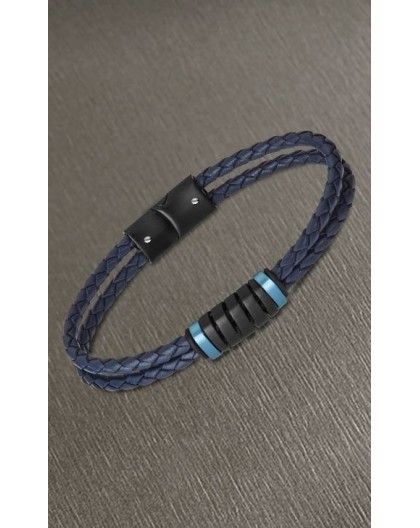 Bracelet Lotus style LS2150-2/2 cuir bleu