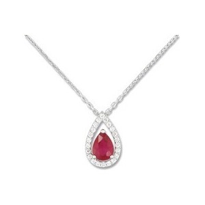 Collier Or Gris 375/1000e Rubis entourage oxydes