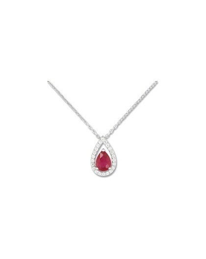 Collier Or Gris 375/1000e Rubis entourage oxydes