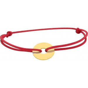 Bracelet cercle or sur cordon soie rouge gravable