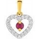 Pendentif Or motif coeur rubis et oxydes zirconium