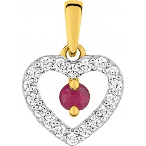 Pendentif Or motif coeur rubis et oxydes zirconium