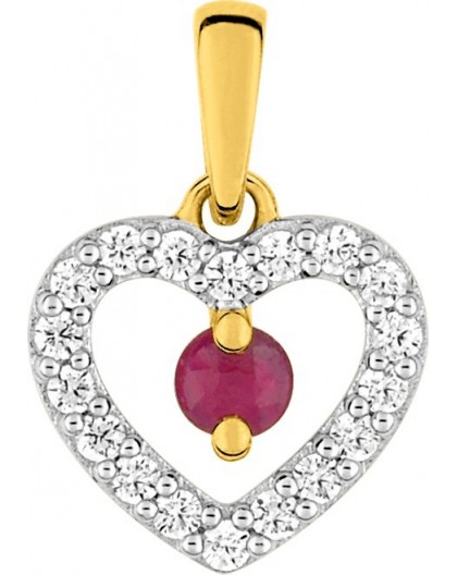 Pendentif Or motif coeur rubis et oxydes zirconium