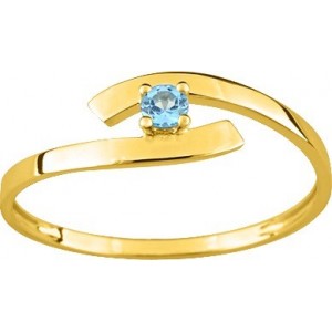 Bague Or jaune solitaire Topaze bleue traitée