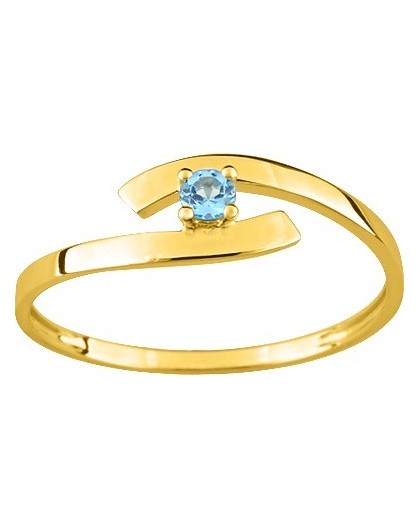 Bague Or jaune solitaire Topaze bleue traitée