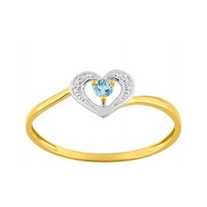 Bague Or jaune coeur topaze bleue traitée