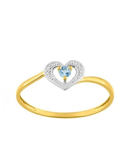 Bague Or jaune coeur topaze bleue traitée