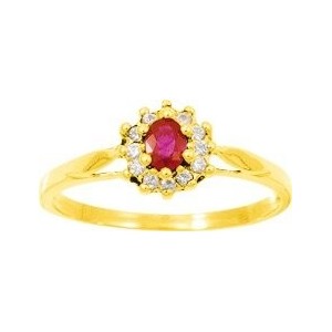 Bague Or jaune rétro Rubis entourage oxydes