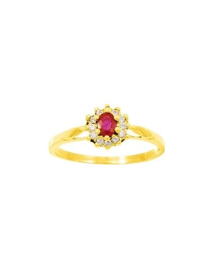 Bague Or jaune rétro Rubis entourage oxydes