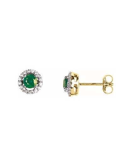 Boucles Oreilles Or Emeraudes entourage oxydes