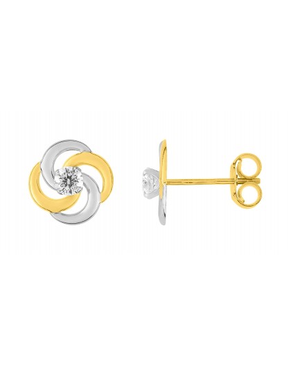 Boucles Oreilles Or bicolore volute oxydes