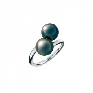 Bague IzaB ligne Epure double perle Tahiti