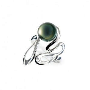 Bague IzaB ligne Lagune perle Tahiti large