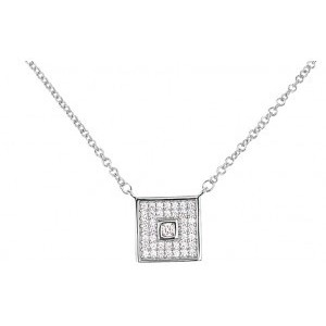 Collier argent motif carré rétro oxydes zirconium