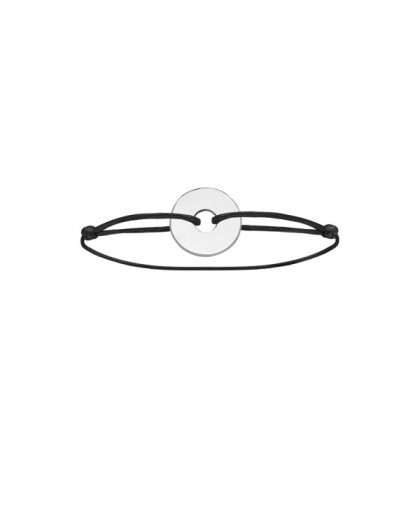 Bracelet cordon noir médaille jeton à graver