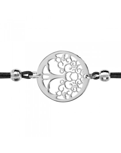 Bracelet argent Arbre de vie ajouré cordon noir