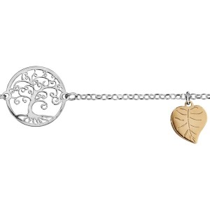 Bracelet argent Arbre de vie feuilles dorées