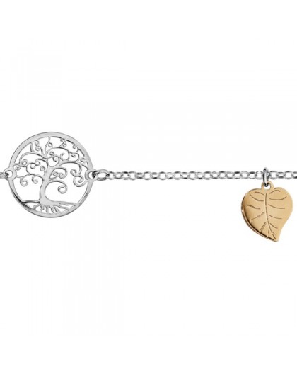Bracelet argent Arbre de vie feuilles dorées