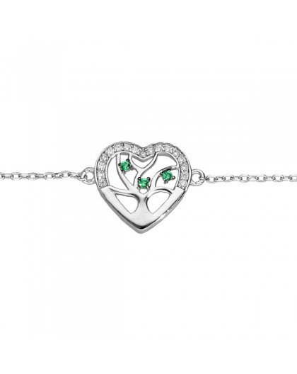 Bracelet argent Arbre de vie coeur oxydes zirconium verts