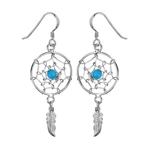 Boucles d'oreilles argent Attrape rêves turquoises