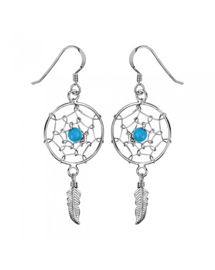 Boucles d'oreilles argent Attrape rêves turquoises