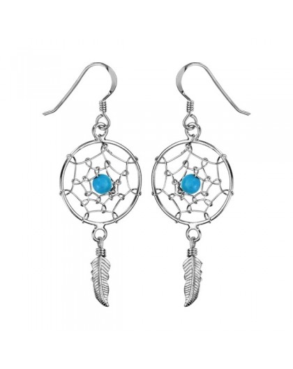 Boucles d'oreilles argent Attrape rêves turquoises