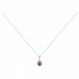 Collier Argent oxydes zirconium rouge entourage