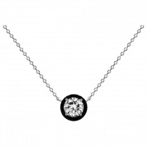 Collier Argent solitaire oxyde et entourage noir