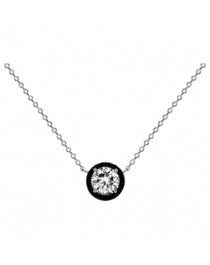 Collier Argent solitaire oxyde et entourage noir