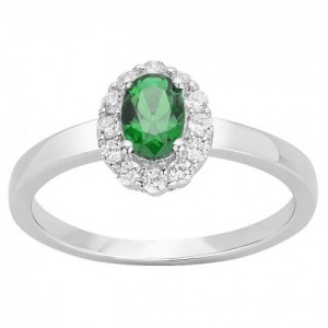 Bague argent solitaire oxyde vert entourage