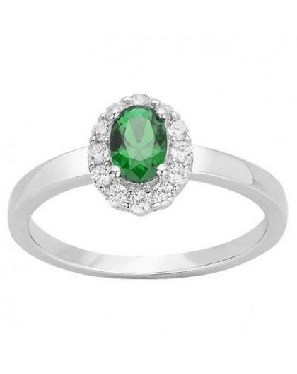 Bague argent solitaire oxyde vert entourage