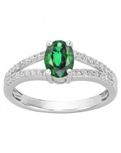 Bague argent solitaire accompagné oxyde vert