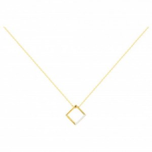 Collier plaqué or motif carré pendant oxydes