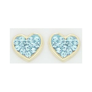 Boucles oreilles Or à vis coeur strass bleus