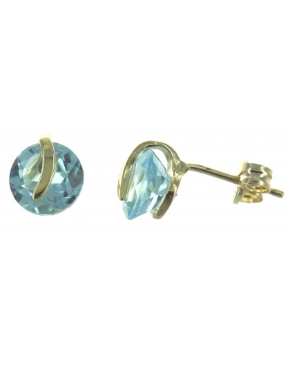 Boucles oreilles Or Topaze bleue ronde virgule