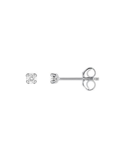 Boucles oreilles or gris diamants 4 griffes 0.09 carat