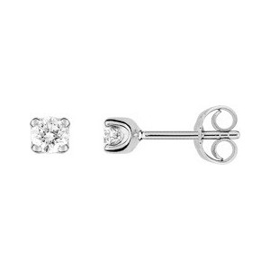 Boucles oreilles or gris diamants 4 griffes 0.30 carat