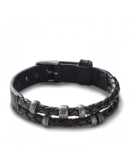 Bracelet Fossil Homme JF85460040 cuir noir